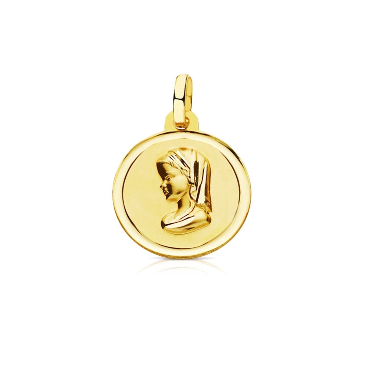 Medalla oro 18k Virgen Niña 16mm. perfil bisel liso