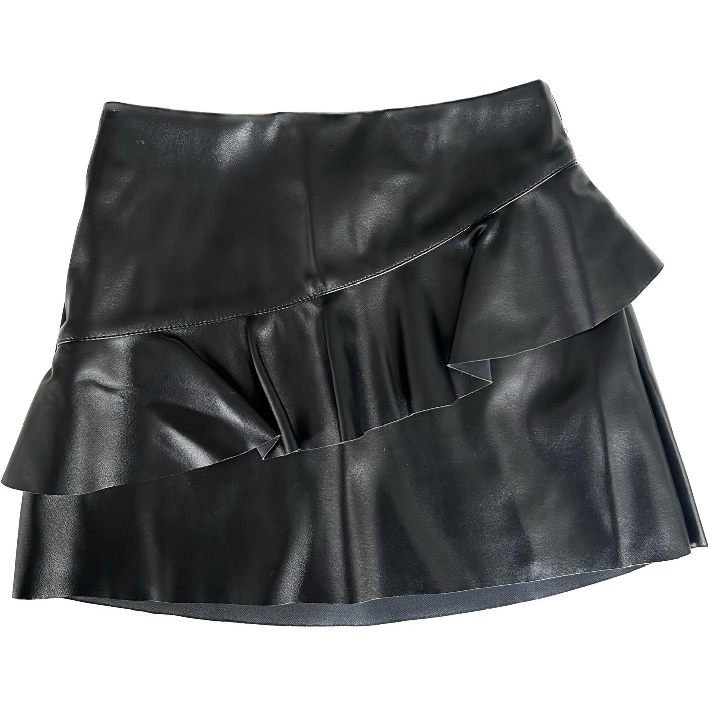 Petit Alo - Falda Volante Negra Polipiel Minifalda Niña