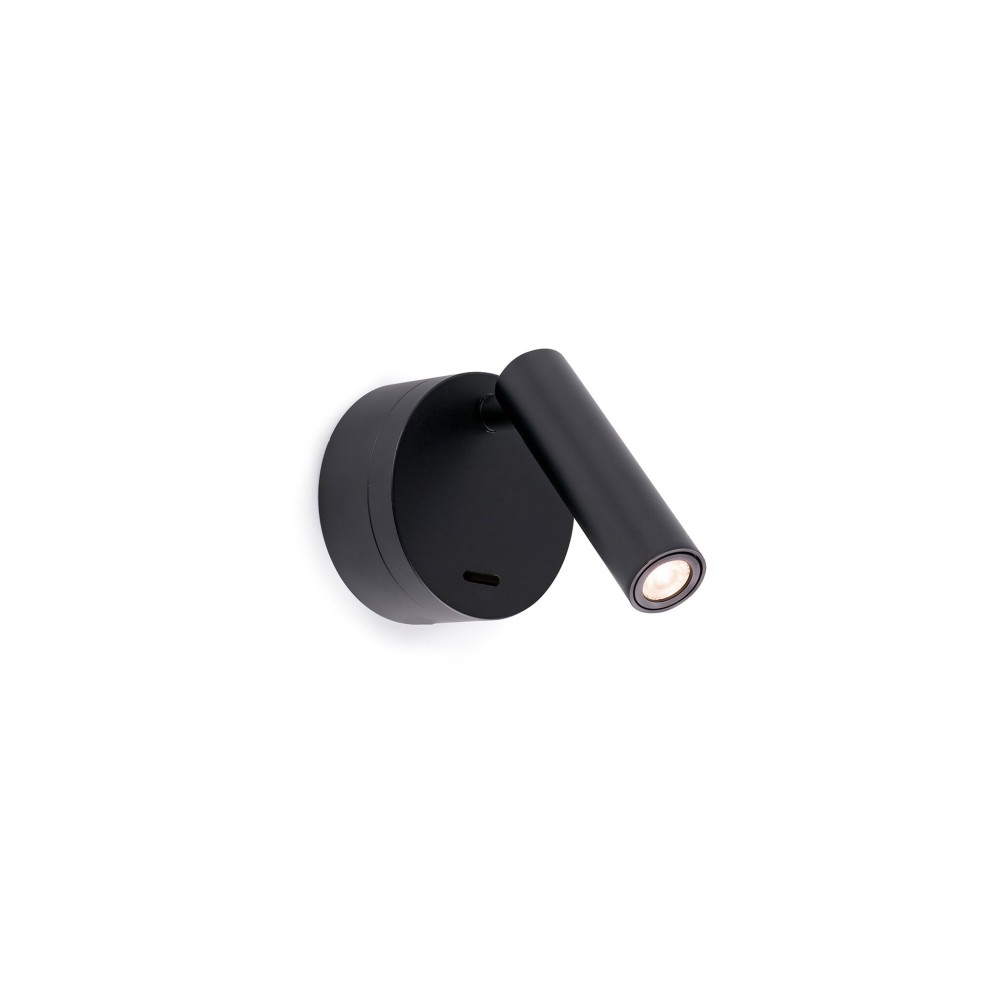 Faro Barcelona - Aplique de pared con brazo LED integrado, 3W - Metal pintado, dormitorio, 95lm, 3000K - Negro