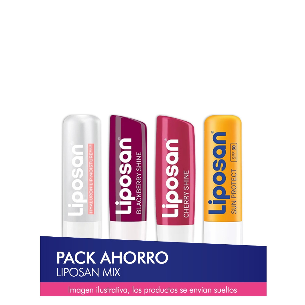 LIPOSAN Pack ahorro - Contiene Cereza, Mora, Solar y Hialurónico - La Combinación Perfecta para Labios Suaves, Protegidos e Irresistibles, ¡Mantén tus Labios Hidratados y Radiantes en Todo Momento!