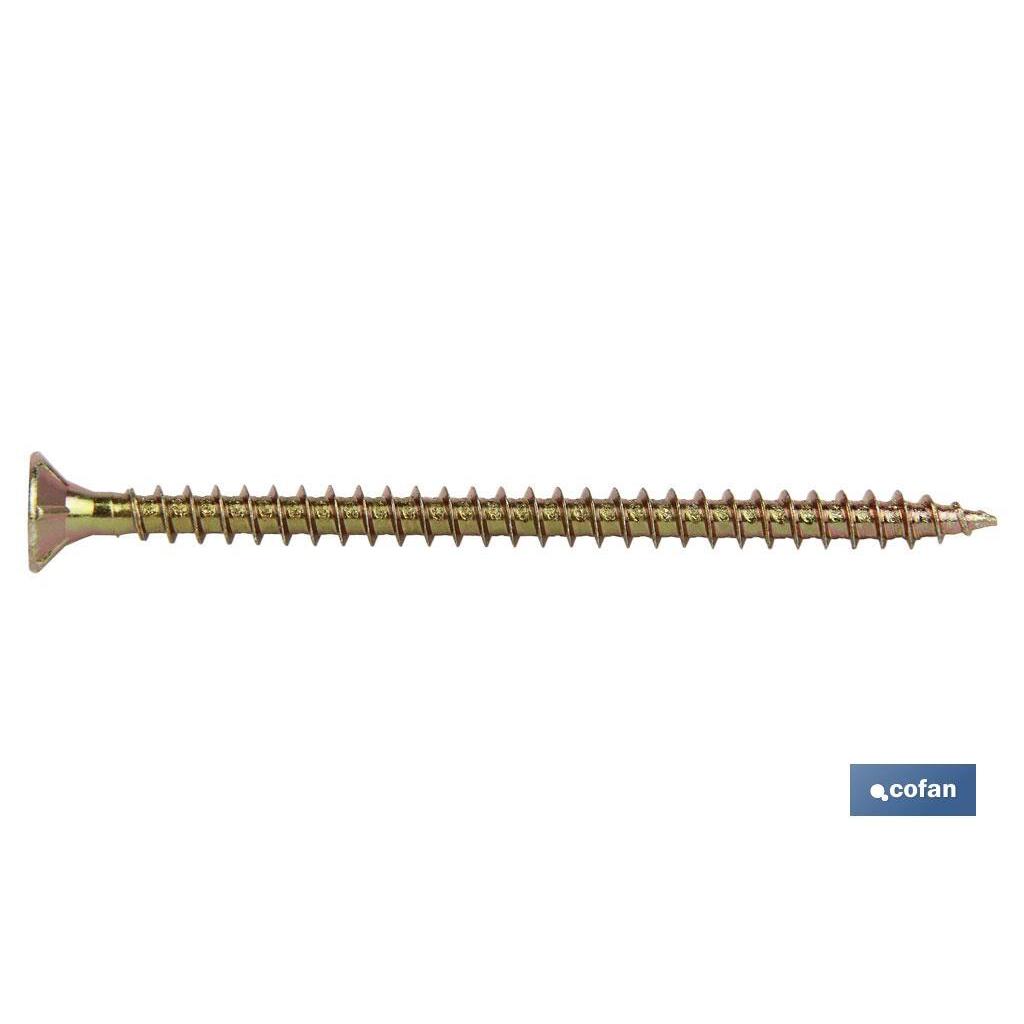 Tornillo para Aglomerado Cofan DIN-7505A - Rosca Madera - Cabeza Avellanada - Medidas 2,5-6mm - 200 Unidades