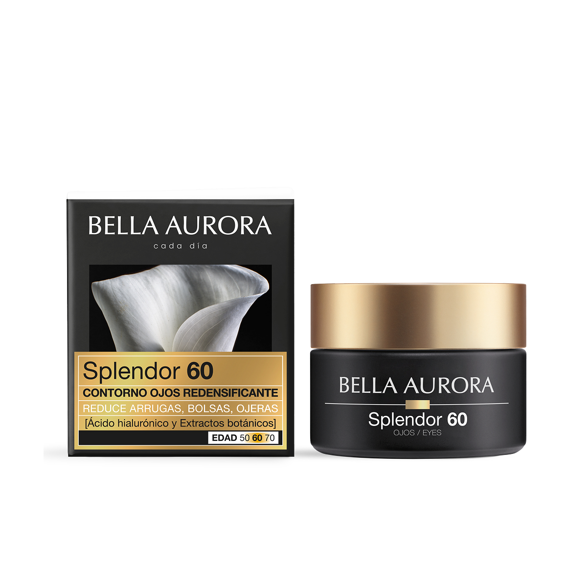 Bella Aurora Splendor 60 Contorno de Ojos Antiedad | Arrugas, Bolsas y Ojeras | Con Ácido Hialurónico + Aplicador Efecto Frío | Reafirma e Hidrata | Piel Madura | 15 ml