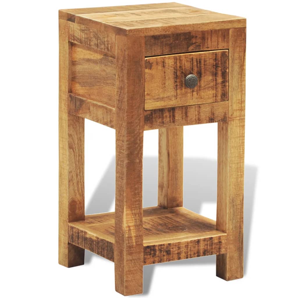 vidaXL Mesita de noche con 1 cajón de macera maciza de mango