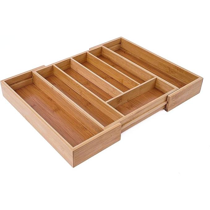 STARLEY-Organizador de cubiertos de bambú extensible 5 a 7 compartimentos, 46*43*5
