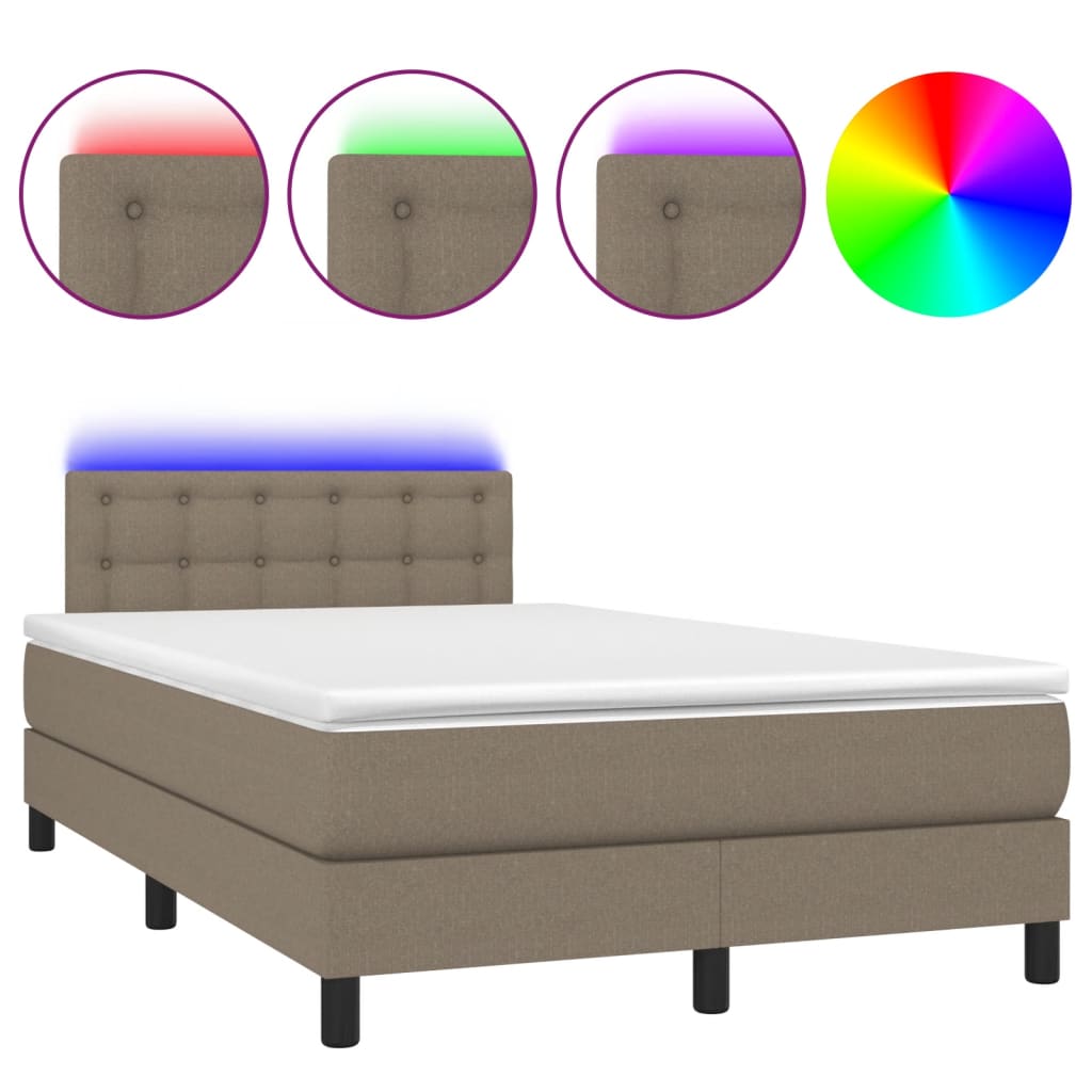 vidaXL Cama box spring con colchón y LED tela gris taupe 120x200 cm
