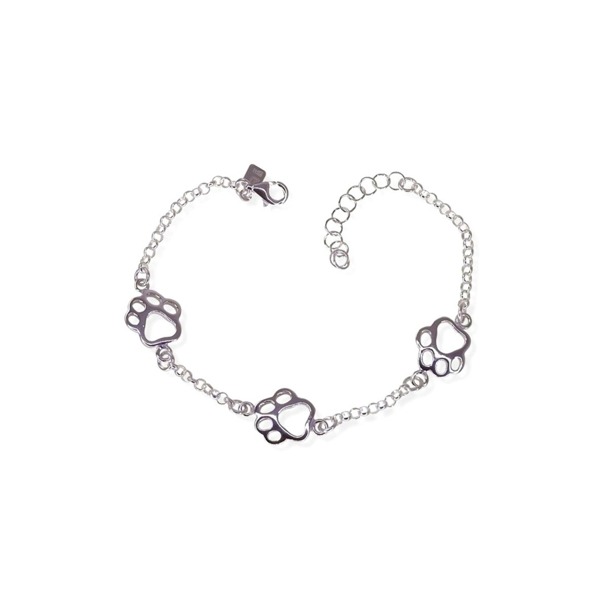 Huella de Perro Pulsera Plata Ley 925m cadena rolo 17 cm. huellas caladas 11 mm.