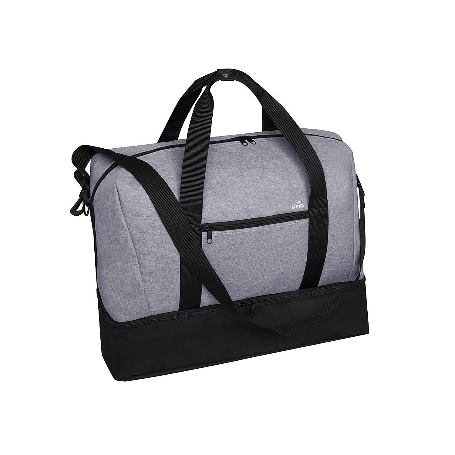 DAM Bolso viaje poliester 6000D acabado denim con protector RFID. Compartimento Portazapatos 50x38x24 Cm. Color: Gris