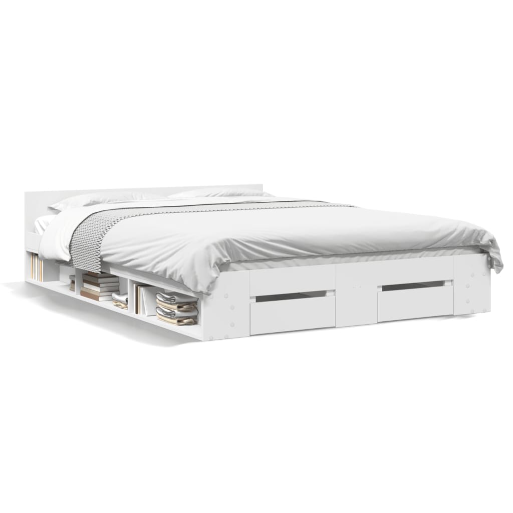 vidaXL Cama con cajones madera de ingeniería blanco 135x190 cm