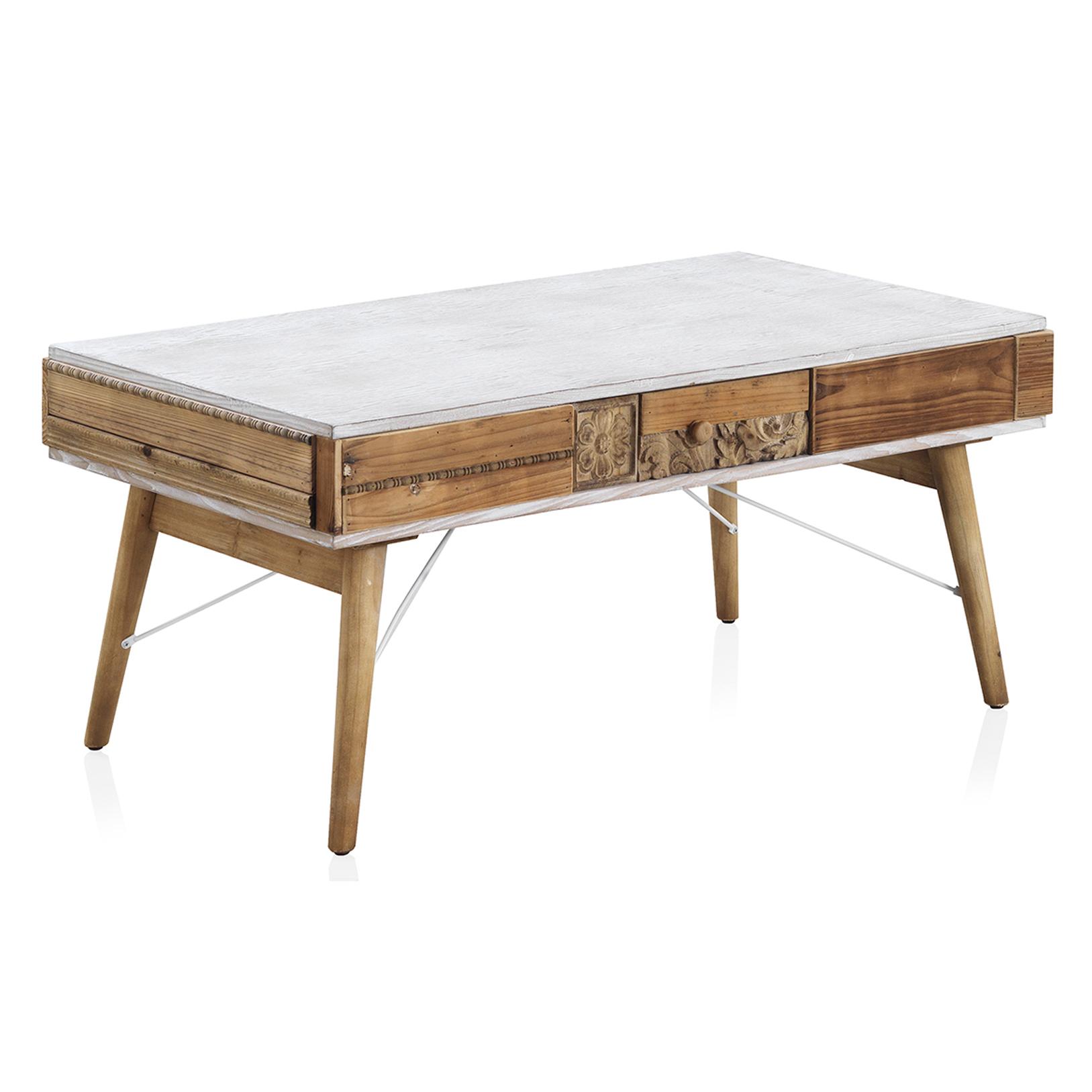 Mesa De Centro Blanca Con Frente De Madera Natural Recuperada. El mejor complemento para tu hogar. Fijalo