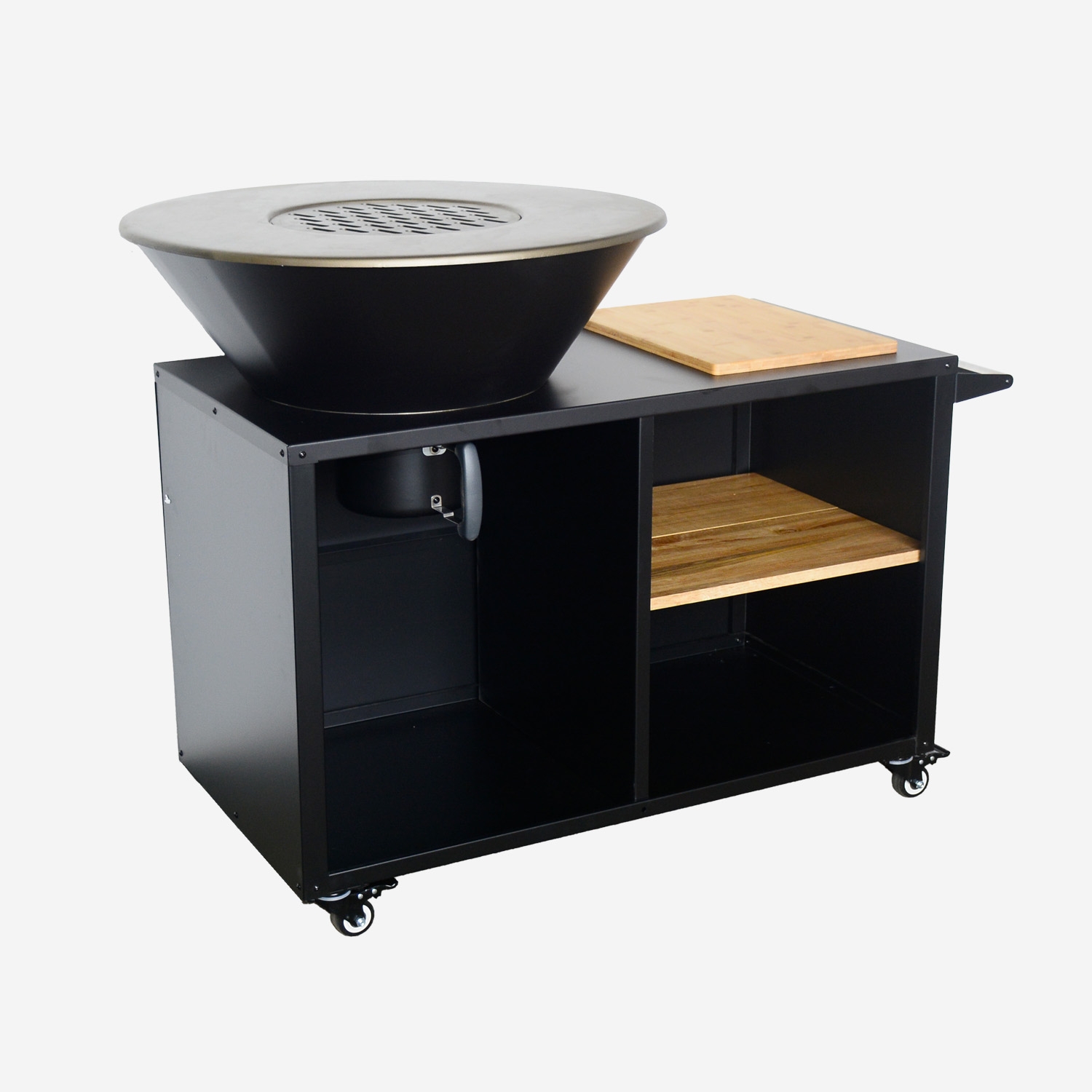 sweeek - Brasero barbacoa con carrito y espacios de almacenamiento, Ø80cm , Stromboli , 138x82x114