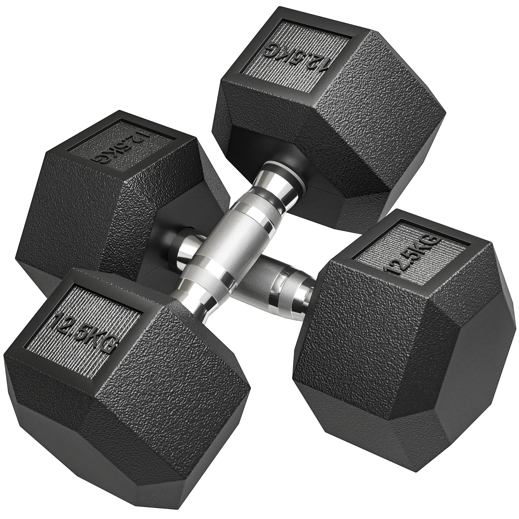 HOMCOM Juego de Mancuernas Hexagonales, 2 x 12,5 kg, de Hierro Fundido, Recubiertas de Goma, Juego de Pesas con Barras de Conexión para Entrenamiento en Casa, Gimnasio y Oficina, Negro y Plata