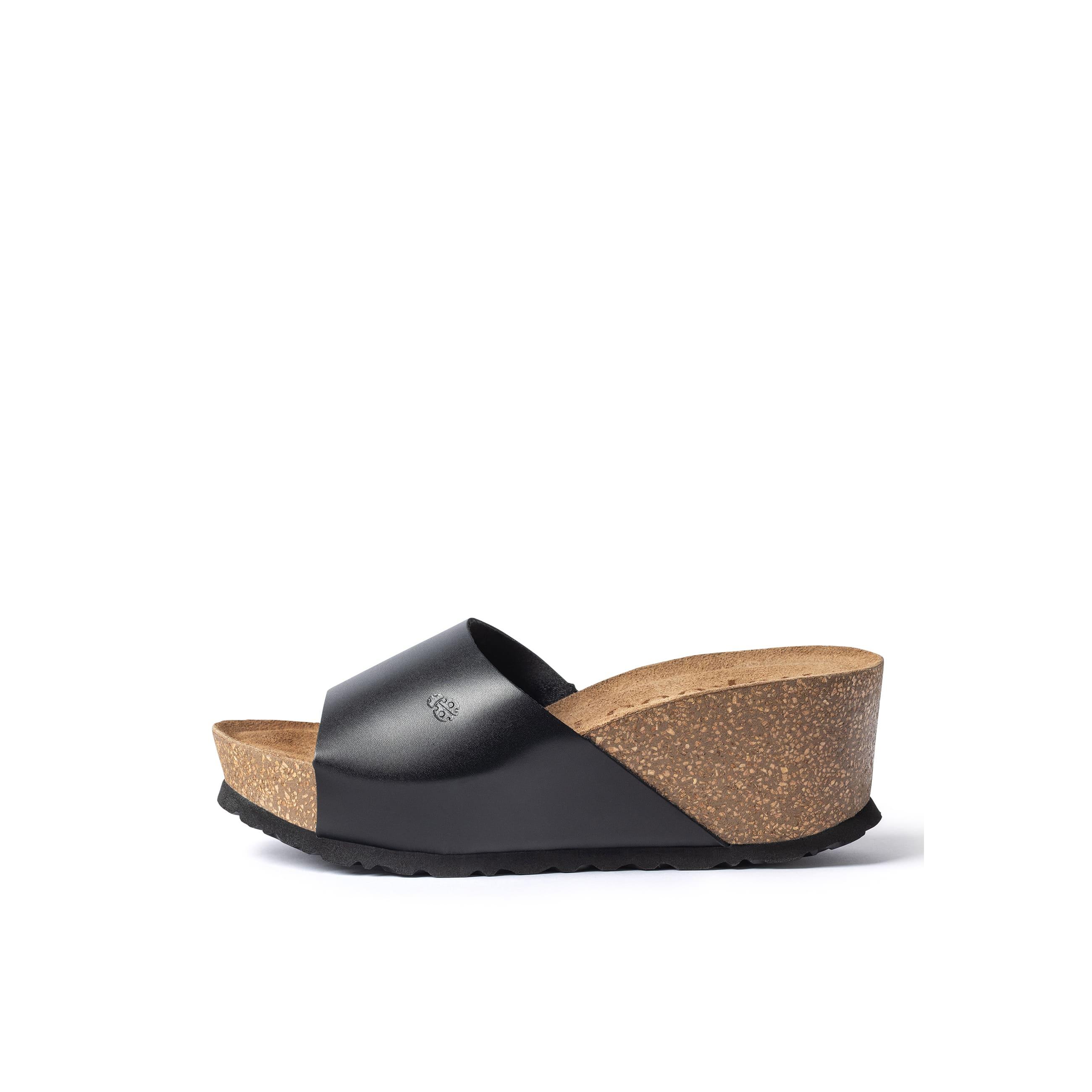YOKONO Sandalia cuña BARI-265 NEGRO | Zapatos mujer Primavera-Verano | Piel vacuna  Napa | 6 CM