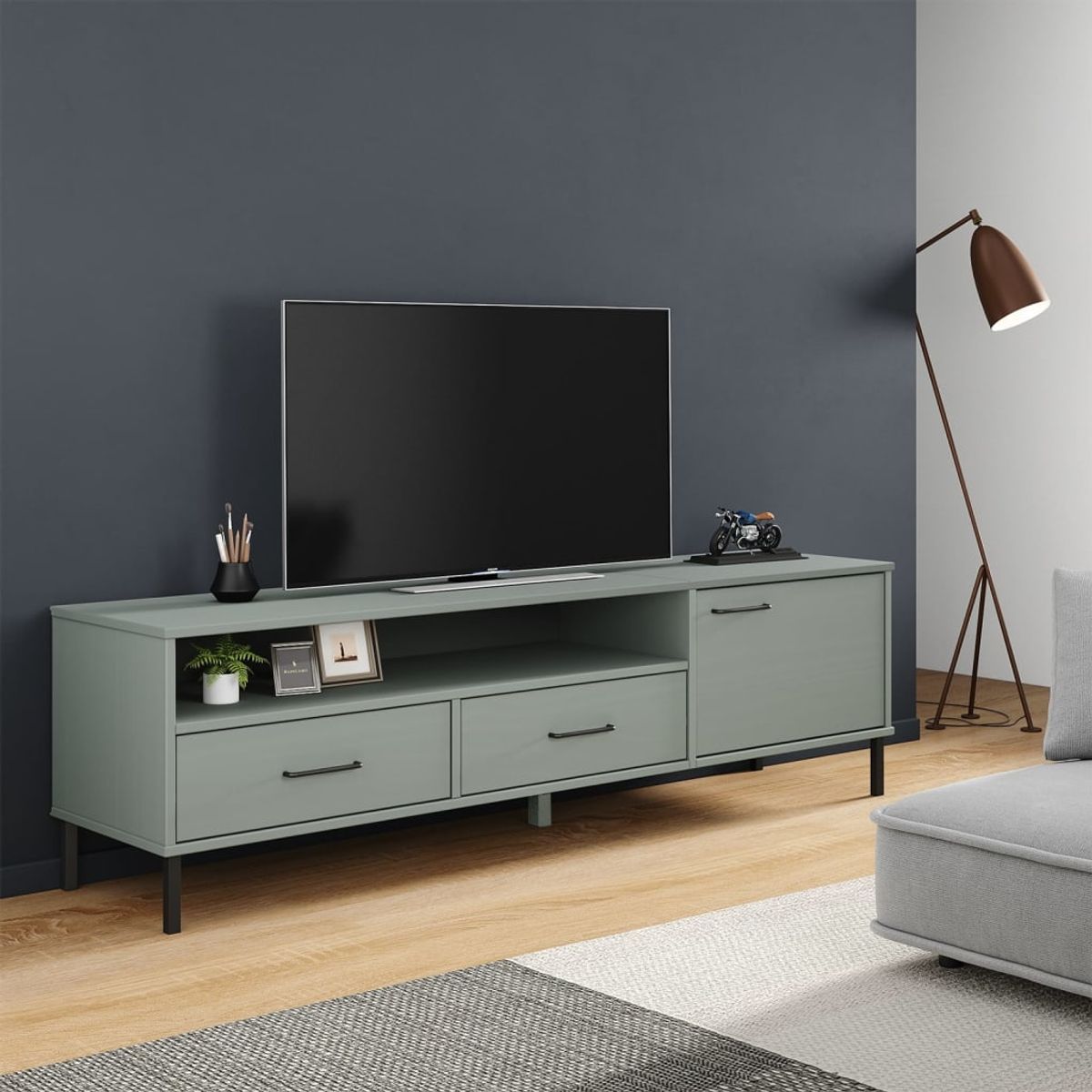 Mueble de TV Oslo 2 cajones + armario + compartimento madera de pino 46,5x158x40 cm