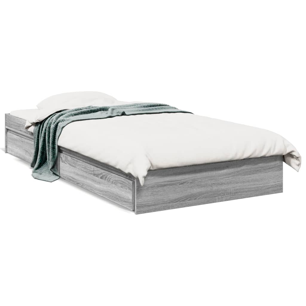 vidaXL Cama con cajones madera ingeniería gris Sonoma 90x200 cm