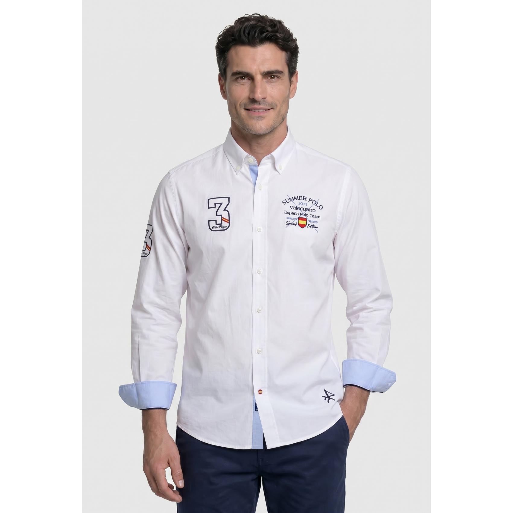 Camisa Valecuatro bordada España Polo blanca