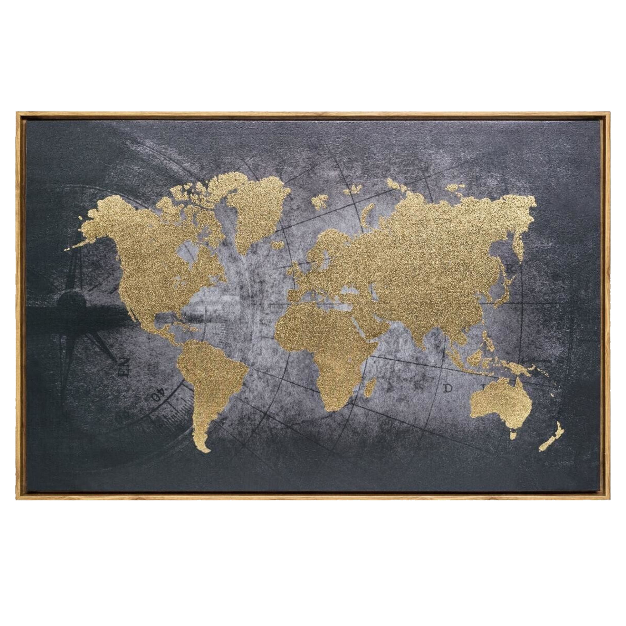 Atmosphera Cuadro de Tela Mapamundi Impreso en Marco Plástico 87,8 Cm - Arte de Pared