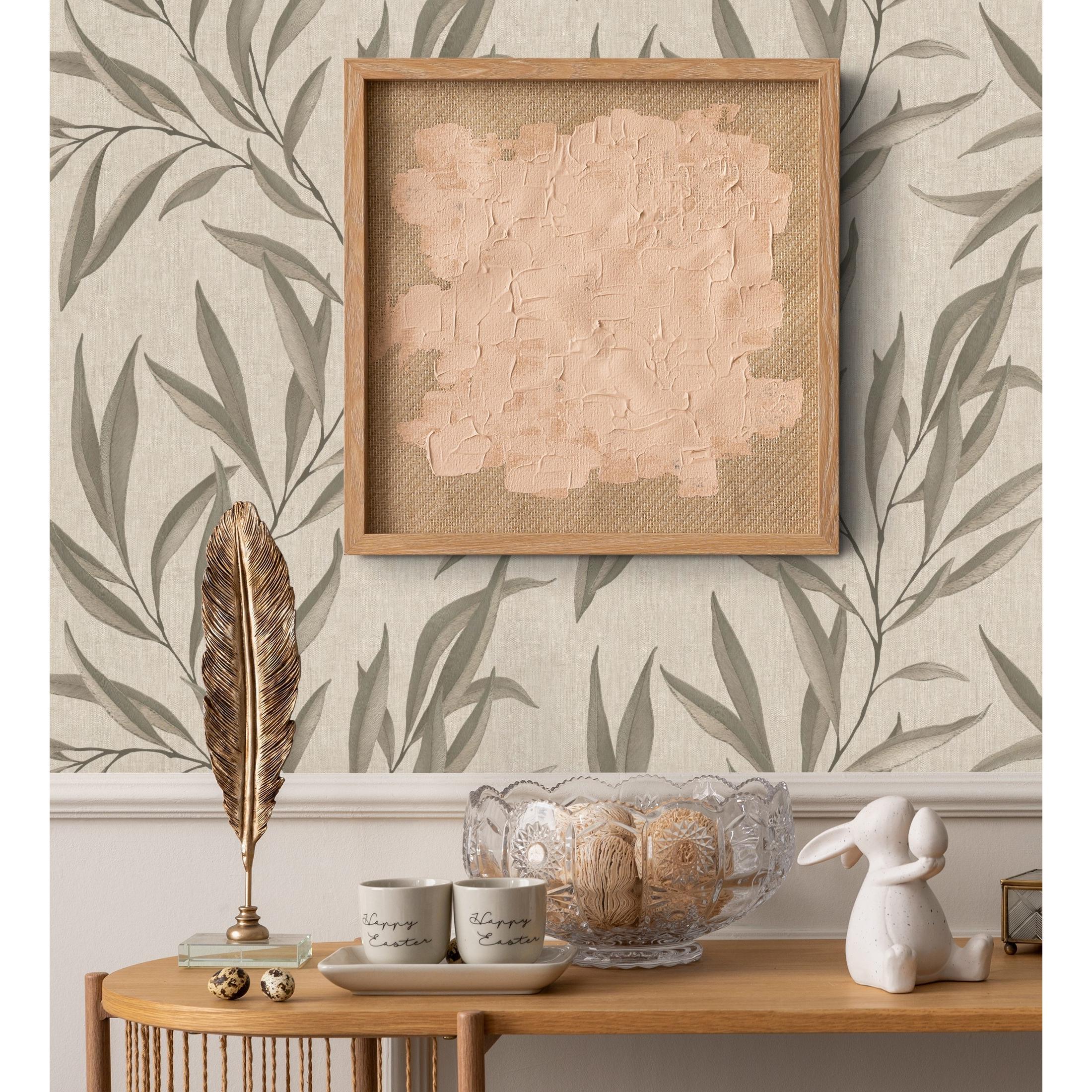 Papel pintado vinílico lavable de hojas alargadas beige y marrón con relieve - Valley Leaves 127664 de GAULAN - Rollo de 10 m x 0,53 m