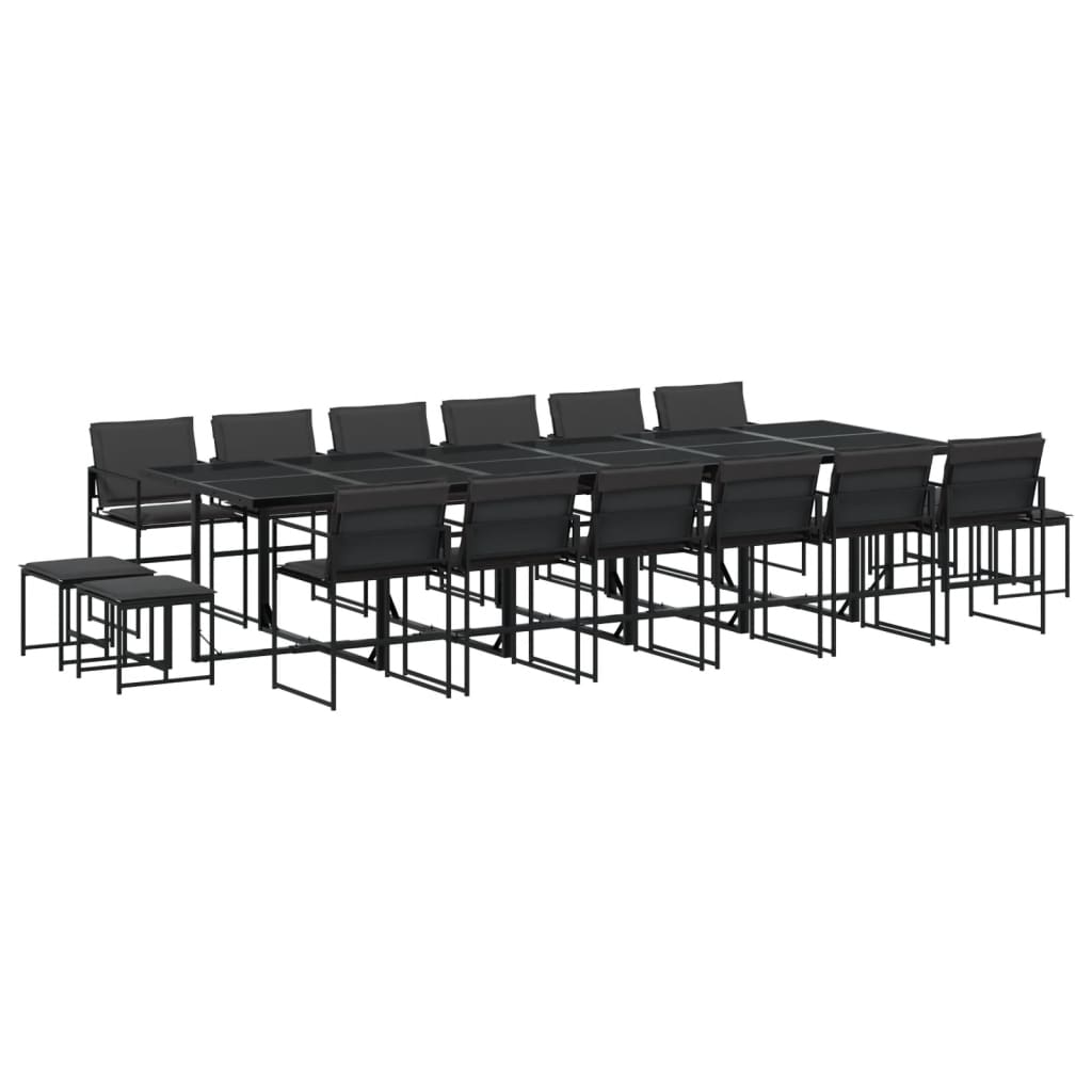 vidaXL Juego de comedor de jardín 17 pzas con cojines textileno negro