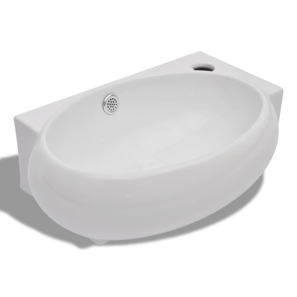vidaXL Lavabo Ovalado Agujero Grifo y Desbordamiento Cerámica Lavamanos Color Blanco,  Negro, y mas