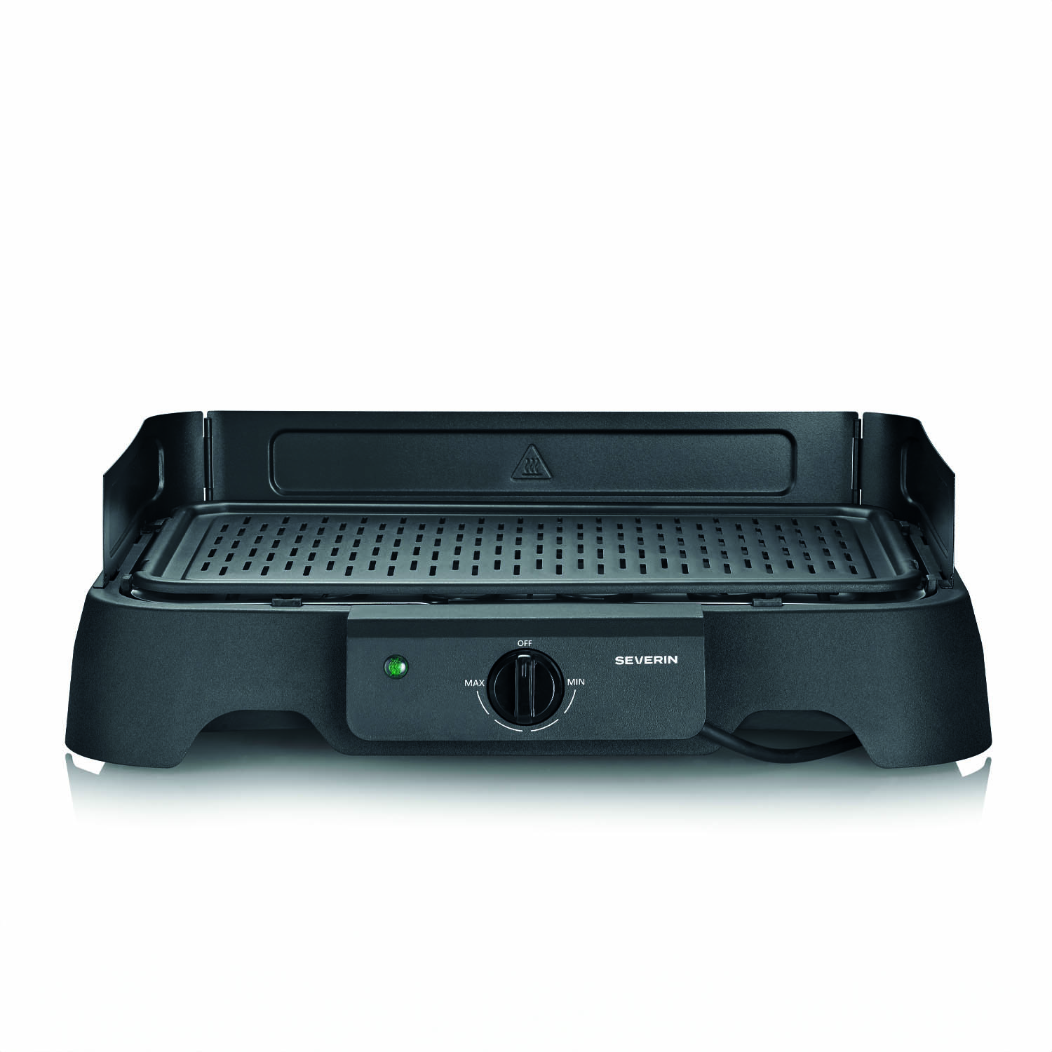 Barbacoa eléctrica mesa 2000W, SEVERIN, placa aluminio lisa/estriada 39x23 cm, control 40-220°C, grill compacto 8595