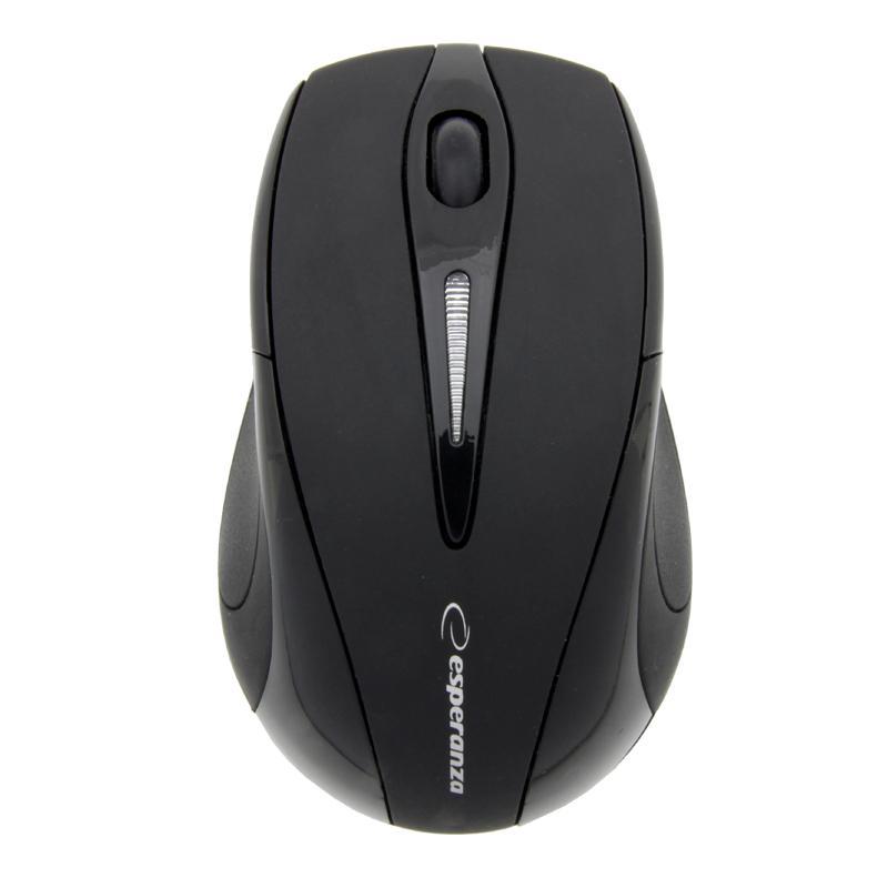 Esperanza EM101K Wireless Optical Mouse, USB 2.0, 800 DPI, 3 Buttons, Black - Ideal for Gaming and PC Use