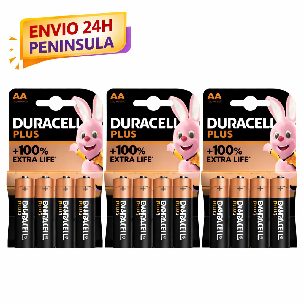 Duracell AA Plus Power LR6 1.5V – 3 Blíster de 4 Pilas (12 Pilas en Total) MN1500B4
