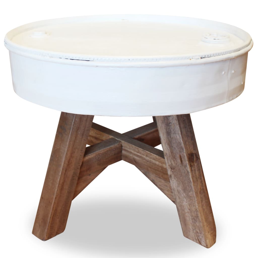 Vidaxl Mesa de Centro de Madera Maciza Reciclada 60x45 Cm Plateado y Blanco