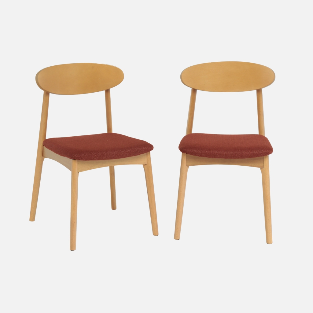 sweeek - Silla vintage de madera de hevea natural y tela, set de 2 , Aria , 50x53x80
