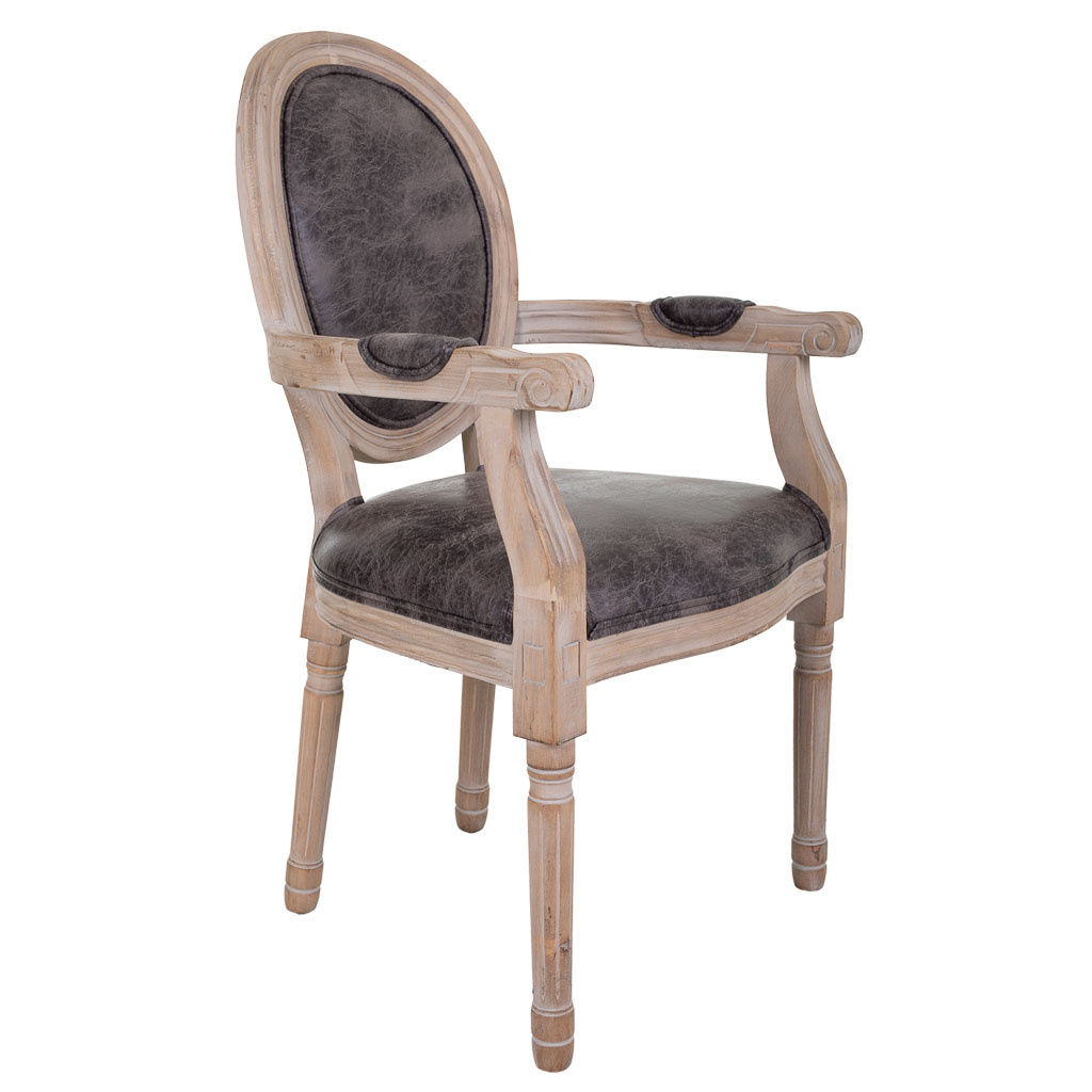 WANDERLUST DECO Sillón de madera tapizado gris 55x46x48/96h cm