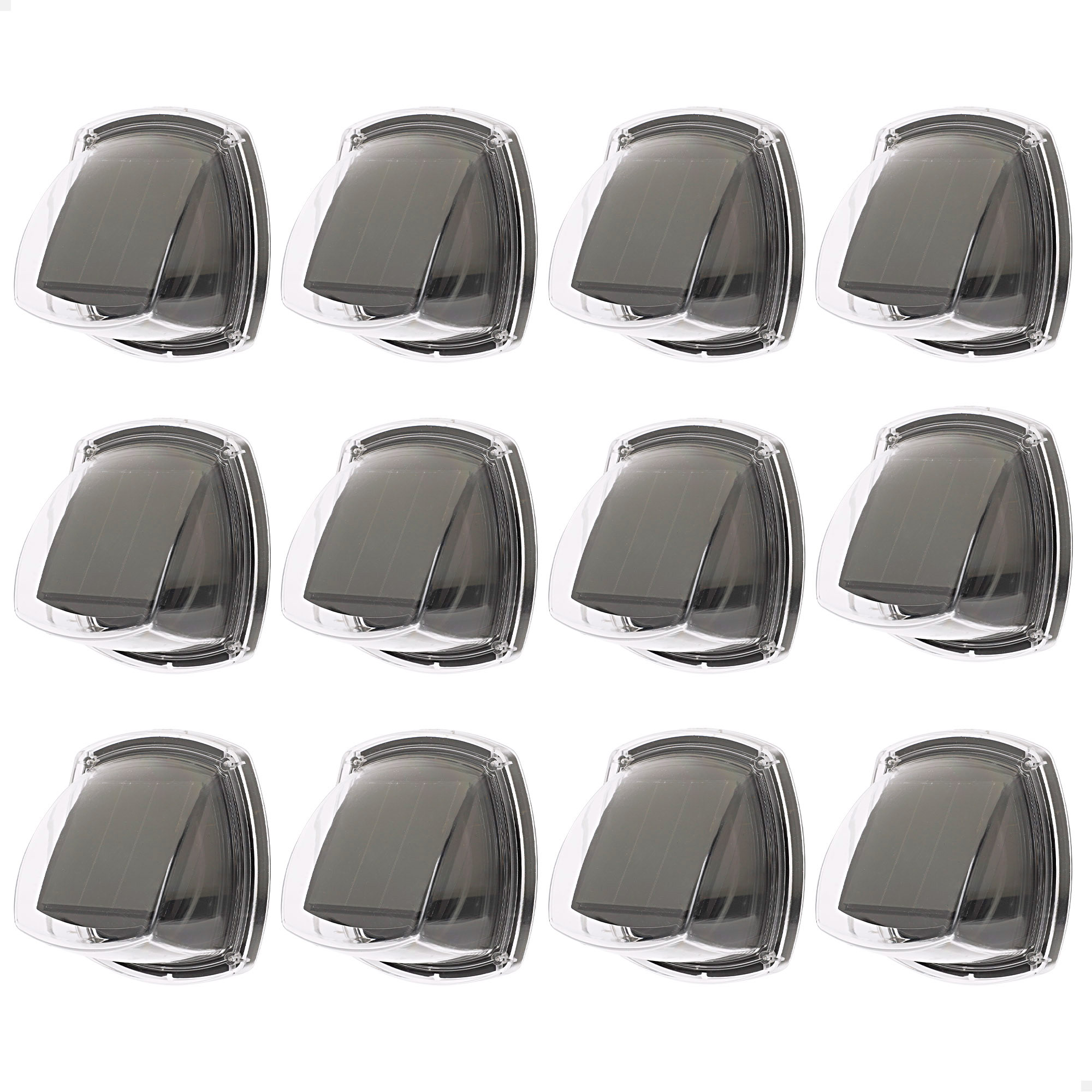 Aktive - Set 12 apliques solares LED, luz blanca 3 lm, panel solar, autonomía 8h, sensor de luz, alcance 1,5m, IP44, instalación sin cables, tornillos incluidos, ideal jardines y terrazas