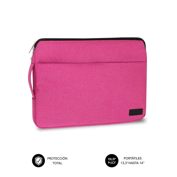 Subblim funda urban portátil de 13.3” a 14” - proteccion elegante y funcional - tela de poliester 600d - interior acolchado de foam - color rosa