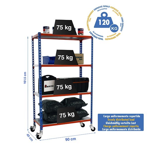 Estantería SIMONRACK Simonclick mobile 4/400 1500 azul/naranja/galv