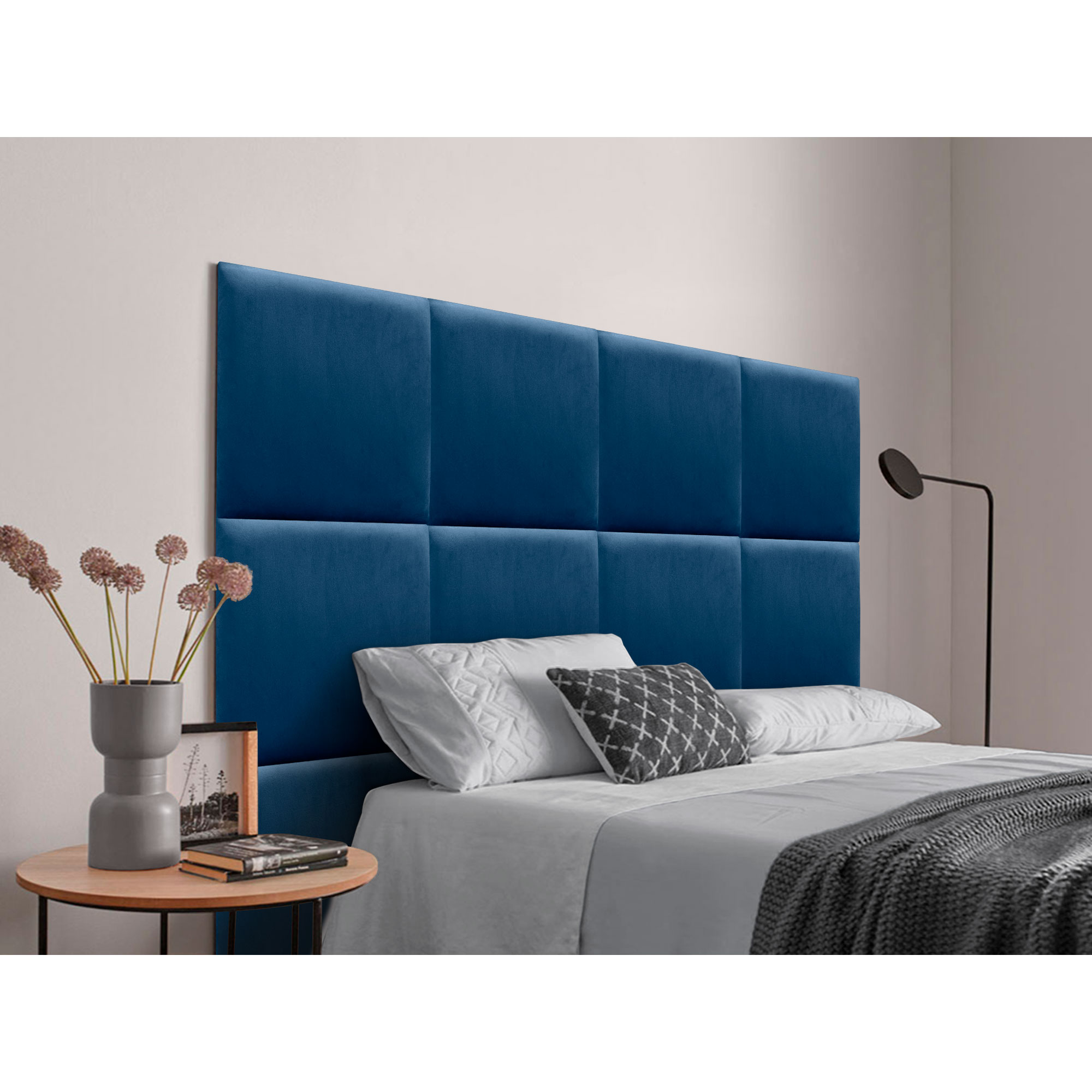 DHOME Cabecero Tapizado Compuesto de Paneles Autoadhesivos Intercambiables de Terciopelo Premium Cama Lujo Dormitorio Acolchado