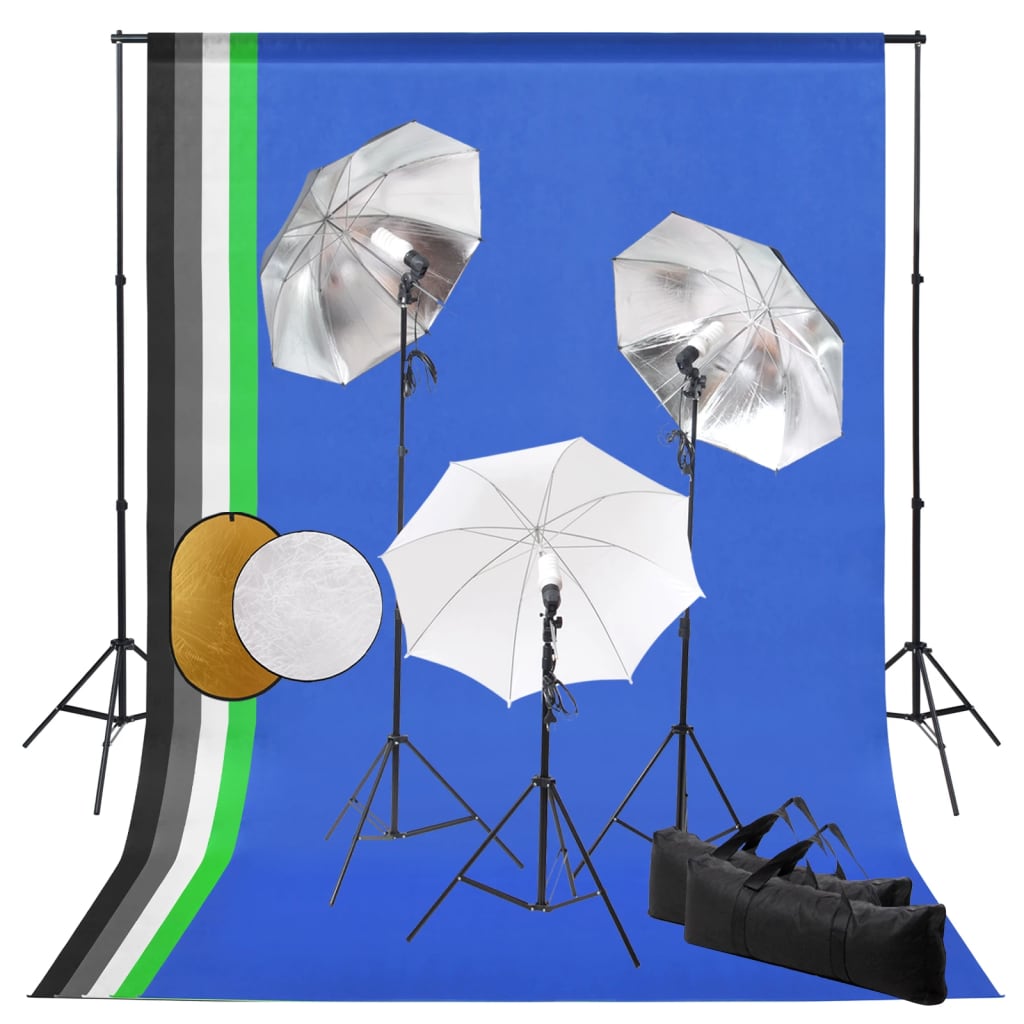 vidaXL Kit estudio fotográfico con lámparas sombrillas fondo reflector