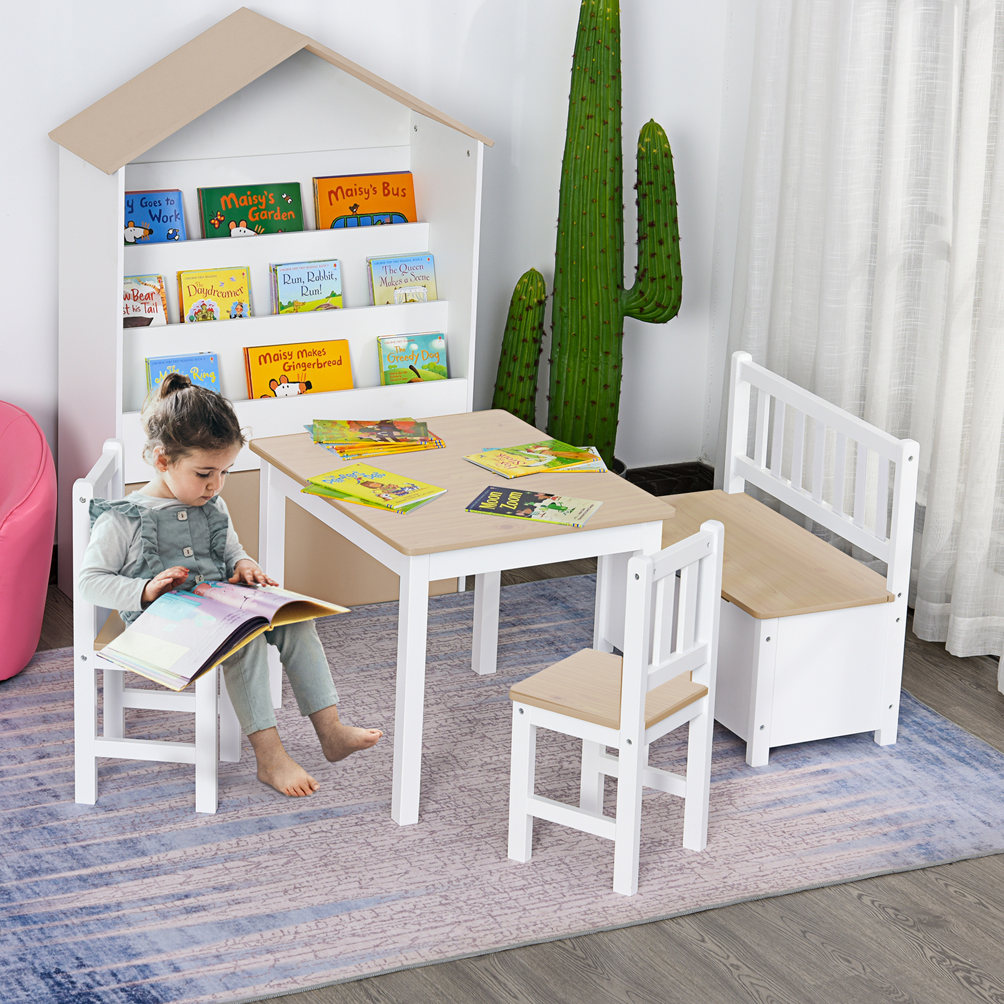 Juego de mesa y 2 sillas de madera para niños HOMCOM Ø59x50 cm