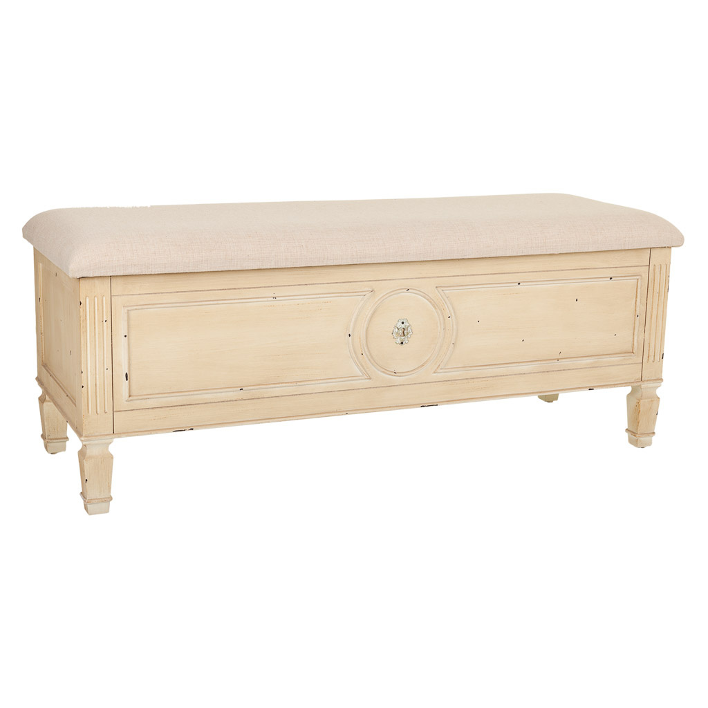 Wonderlust Deco - Banqueta de madera y acolchada beige 120x43x48 Beige 120x43x48h cm