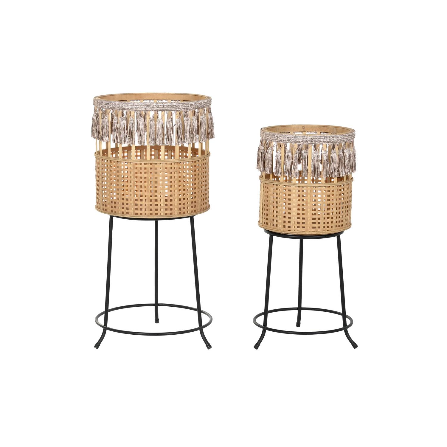 MACETERO SET 2 BAMBU METAL 32X32X68 NATURAL MARRON FIJALO MC203064