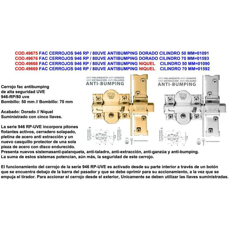 Fac cerrojos 946 rp - 80uve antibumping niquel cilind.70mm 01592