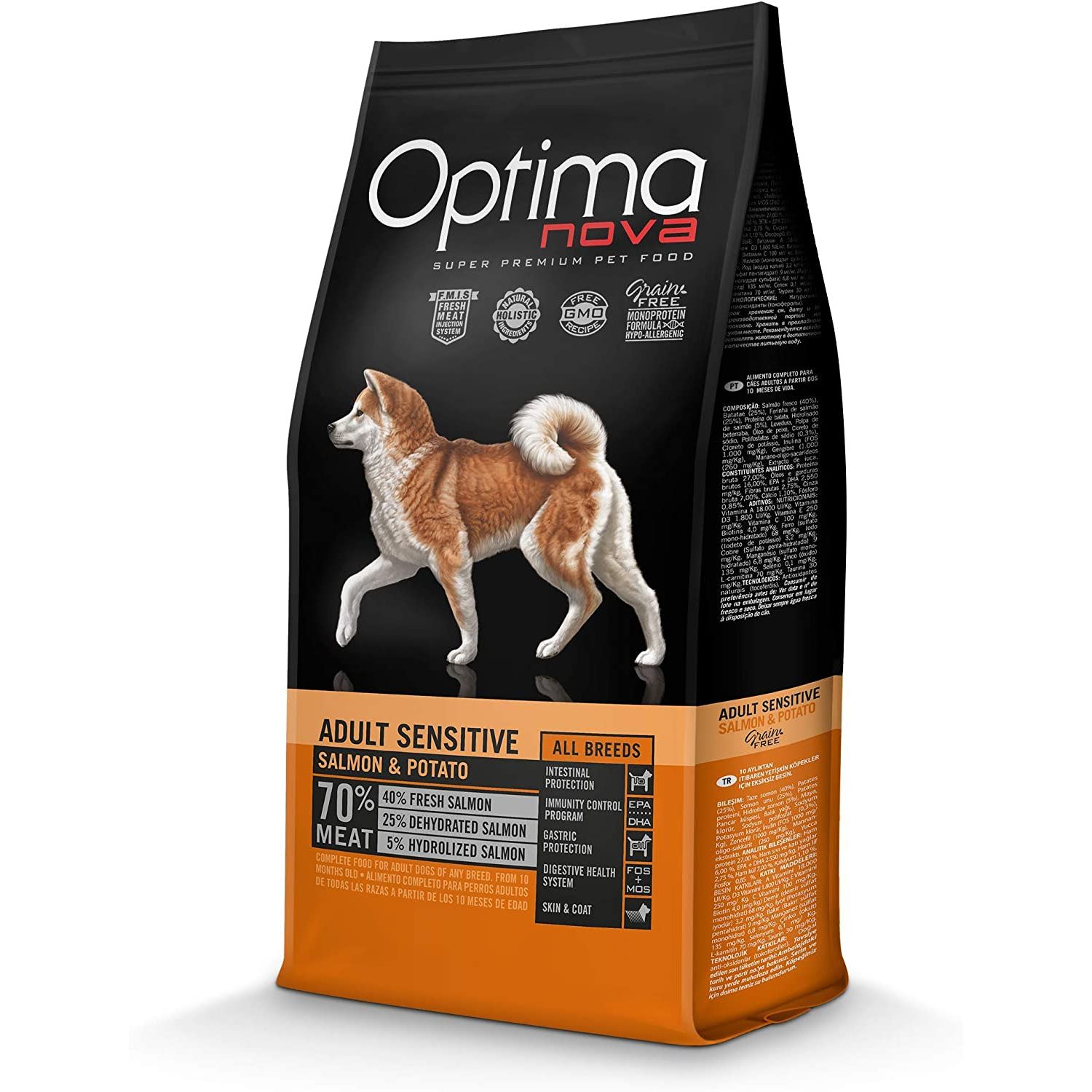 Pienso para Perros Optima Nova Adult Sensitive 12 Kg. Salmon y Patata