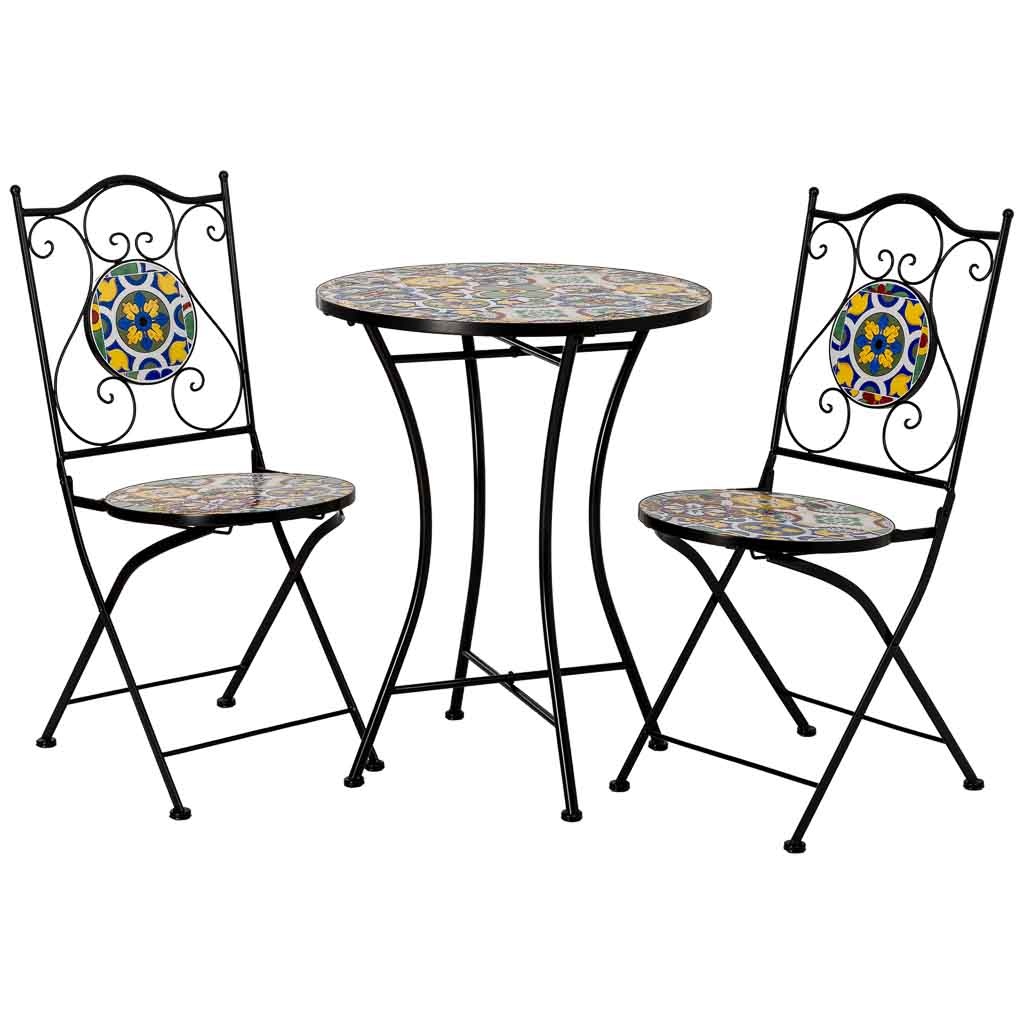 Wonderlust Deco - Conjunto de mesa y 2 sillas de metal amarillo 60x60x75h cm, 38x46x90h Amarillo 60x60x75h cm. 38x46x90h cm