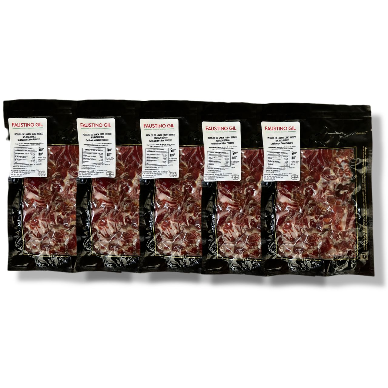 Virutas de  Jamón  Ibérico cebo 1.5Kg  - 5 unidades de 300g - Lonchas de jamón -  Ibéricos Faustino Gil -