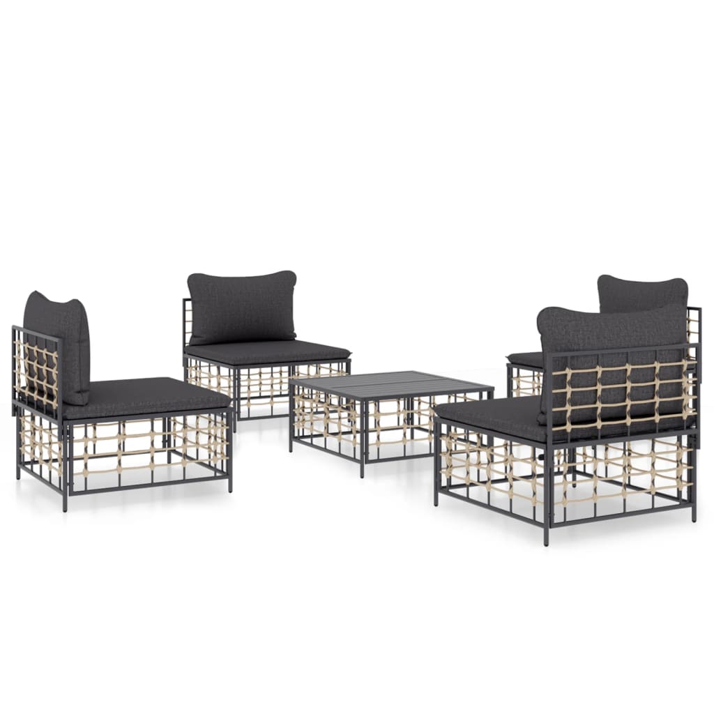 vidaXL Juego de muebles de jardín 5 pzas y cojines ratán PE antracita