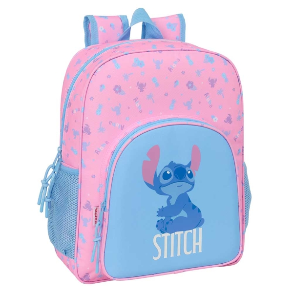 Safta stitch bright mochila - adaptable a carro - bolsillos laterales - doble tirador - hombreras acolchadas - bolsillo frontal - asa superior - 15l - 320x120x380mm - color rosa