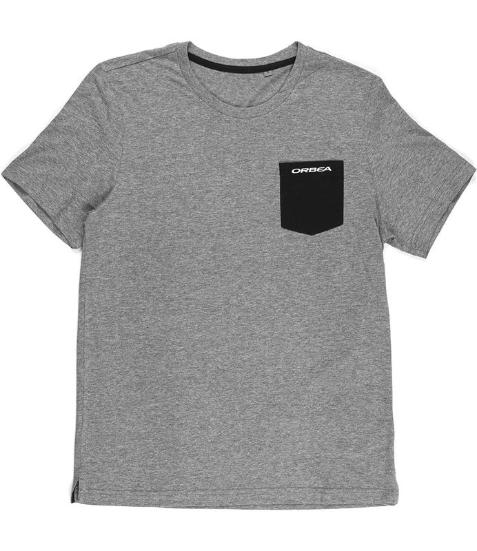 Camiseta Orbea Hombre Gris con Bolsillo Contrastante de Algodón Orgánico y Viscosa, Cuello Redondo Acanalado y Acabado con Doble Aguja para Uso Diario