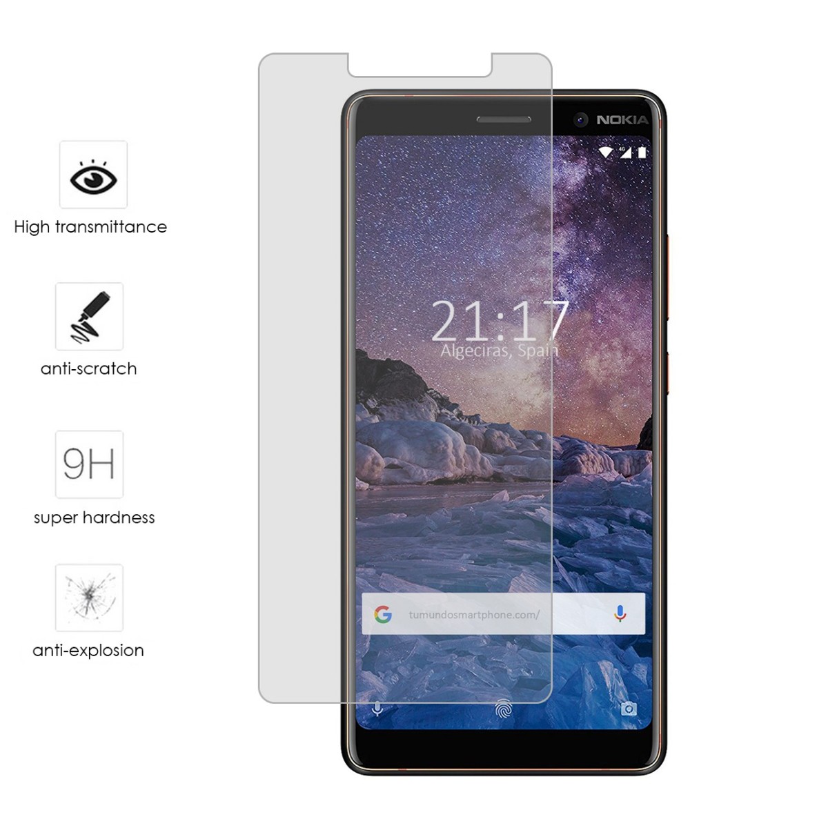 Tumundosmartphone Protector Cristal Templado para Nokia 7 Plus Vidrio