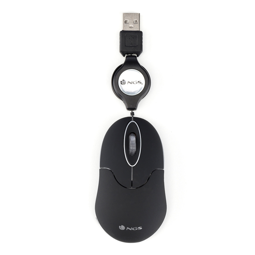 NGS Sin Raton USB 1000dpi Cable Retractil 3 Botones Uso Ambidiestro Color Negro