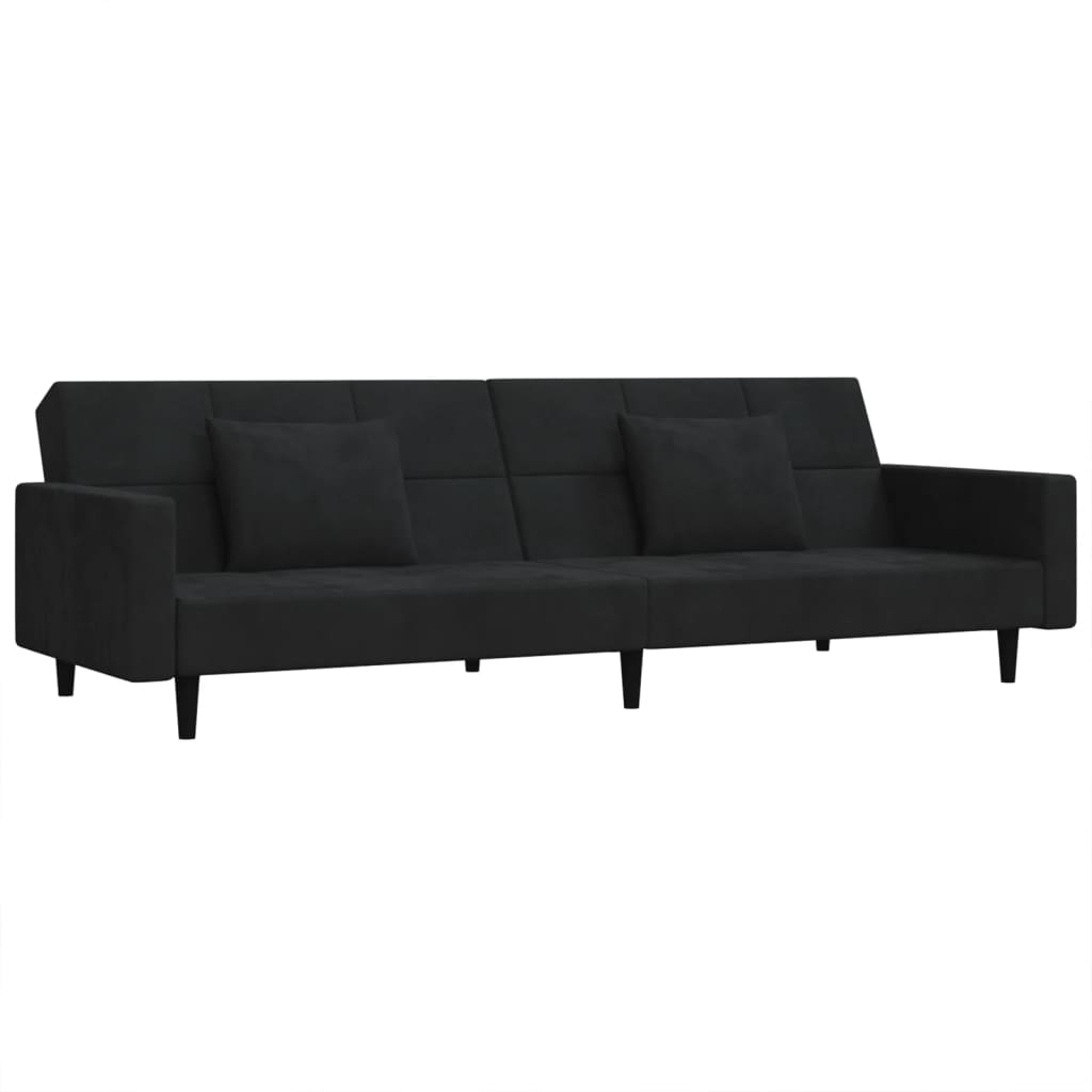 vidaXL Sofá cama de 2 plazas con dos almohadas terciopelo negro
