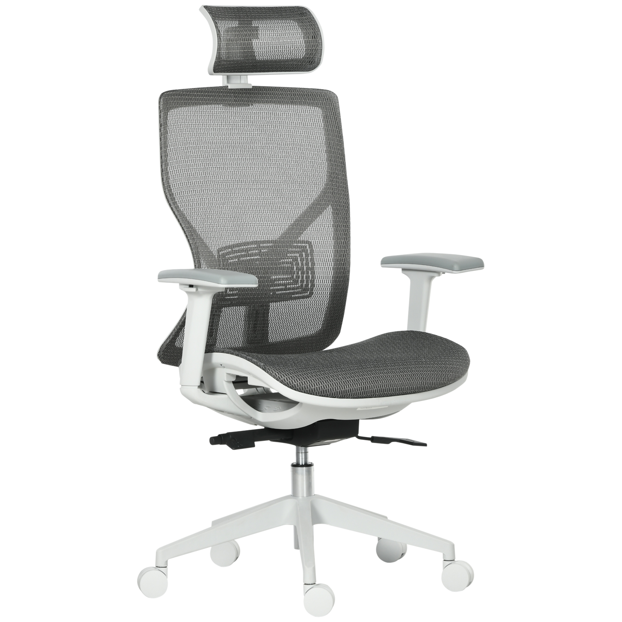 Vinsetto Silla de Oficina Giratoria Silla de Escritorio Ajustable en Altura con Reposabrazos Reposacabezas y Soporte Lumbar Regulables Respaldo Alto 67x65x120-128 cm Gris
