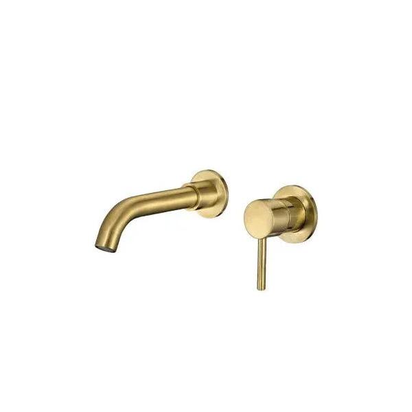 VALAZ Guadiana Grifo de lavabo de 15 cm redondo y empotrado fabricado en latón de color dorado cepillado