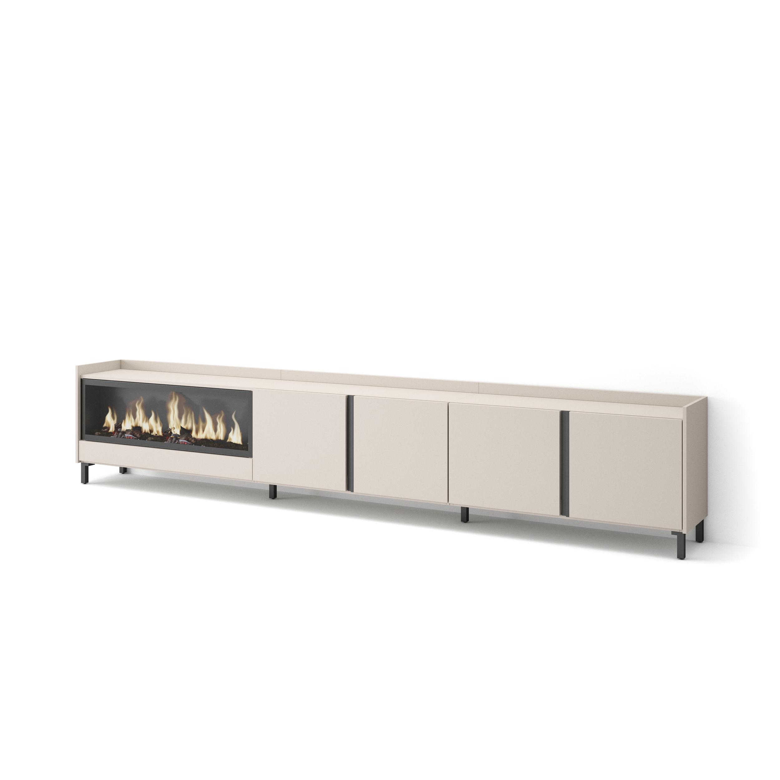 Mueble TV, Televisión, 315x35x61cm, Para TV hasta 80", Chimenea eléctrica XXL, Diseño industrial